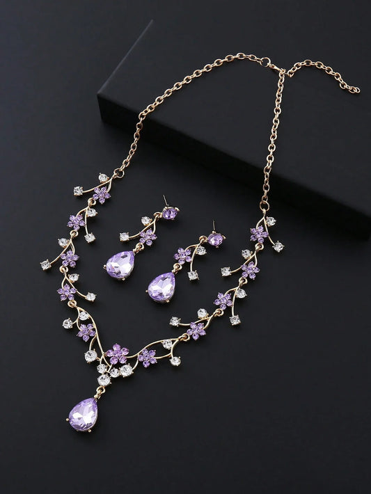 Vintage Plum Rhinestone Jewelry Set