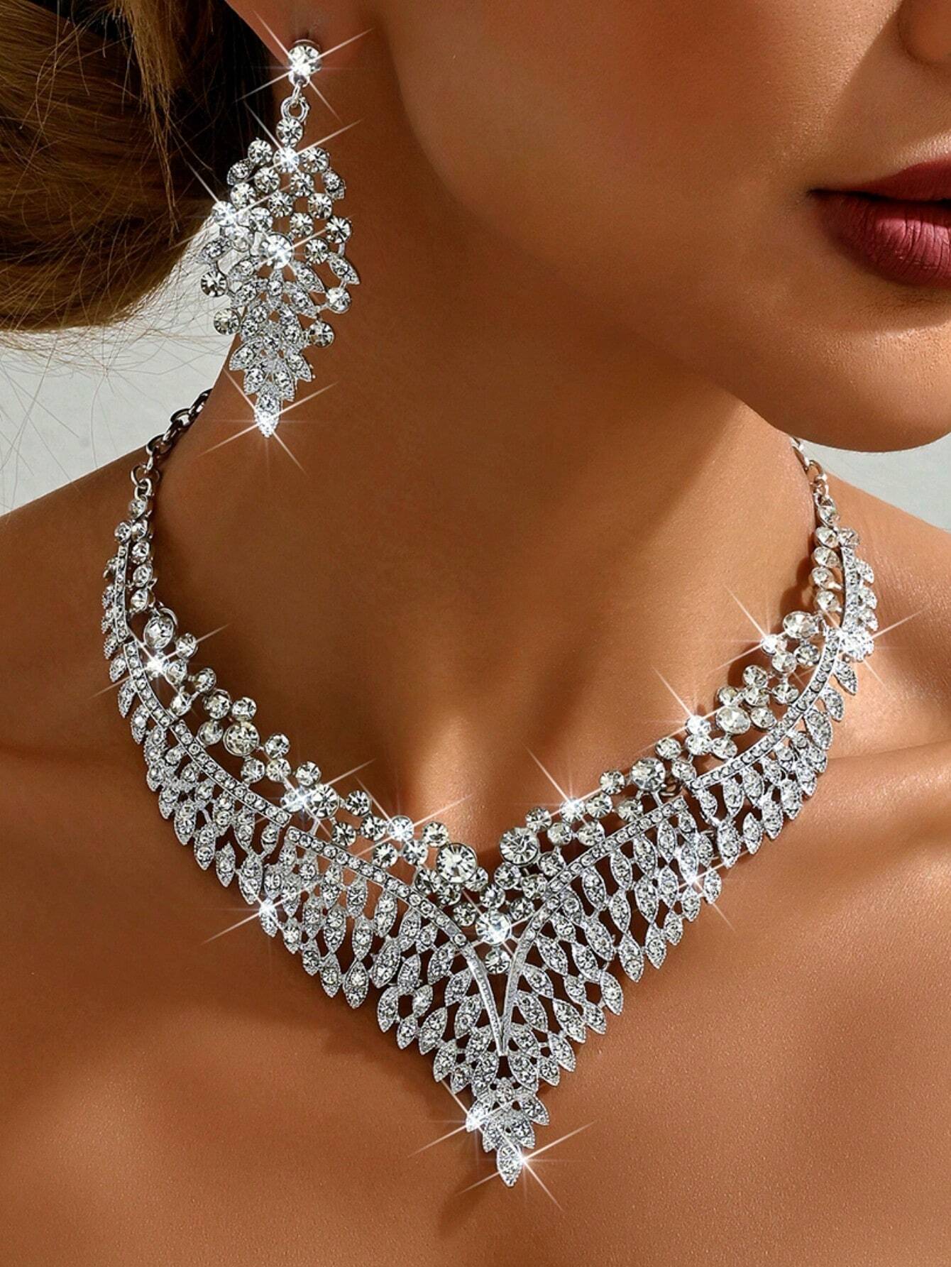 Bridal Rhinestone Necklace Bracelet Set