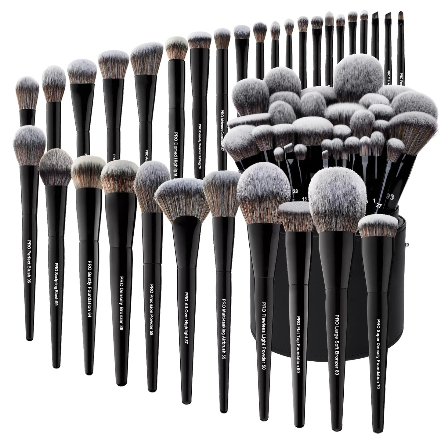 Bueart Design 32Pcs PRO Grade Makeup Brushes Set with Super large Holder, Premium Ultra-soft Synthetic Foundation Contour Powder Blush Concealer Eyeshadow Classic Black Make up Brush