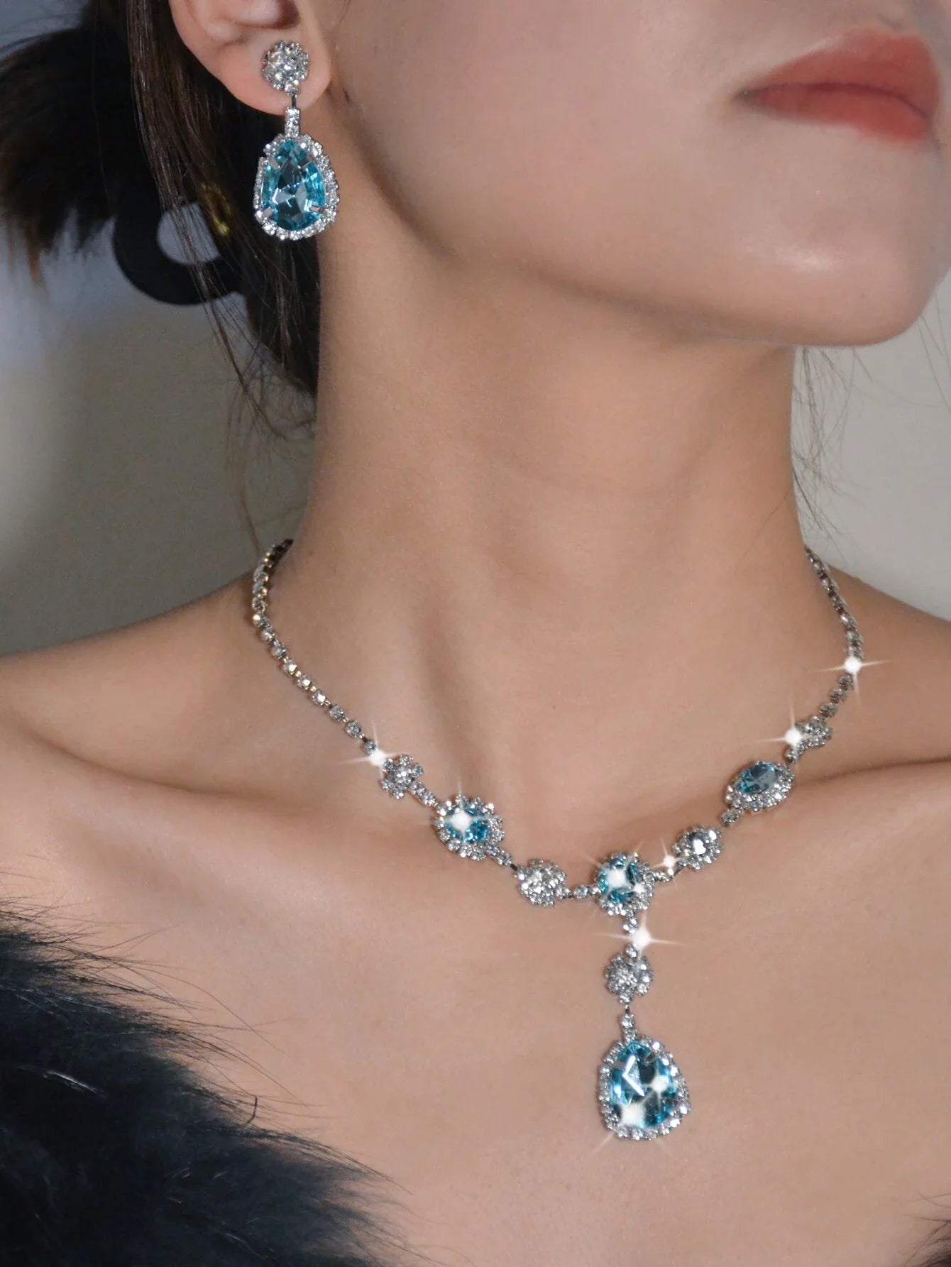 Korean Blue Flower Jewelry Set