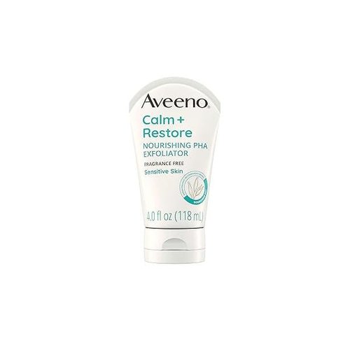 Aveeno Calm + Restore Nourishing PHA Facial Exfoliator Daily for Sensitive Skin, Fragrance-Free & Non-Abrasive Oat Formula to Gently Exfoliate Cleanse Hypoallergenic, 4 fl. oz