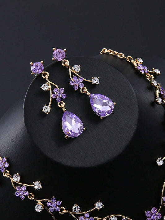 Vintage Plum Rhinestone Jewelry Set