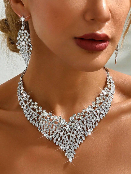 Bridal Rhinestone Necklace Bracelet Set