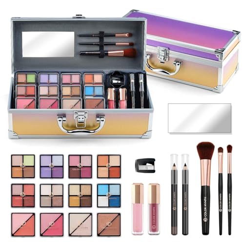 Color Nymph Girls Makeup Kit for Teen | Full Starter Cosmetics Makeup Set With Train Case | Included 32 Colors Eyeshadow, Bronzer, Contour Powder, Blush, Highlighter, Lip Gloss (Pink)