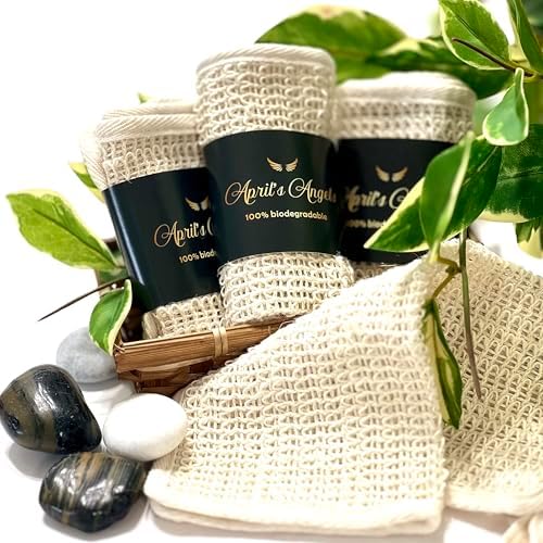 (3) 100% Natural Sisal washcloth. Exfoliating Organic loofah for a Smoother Skin. 100% Biodegradable. Anti-Cellulite + Stimulates Circulation & Energy - (3 Pcs)