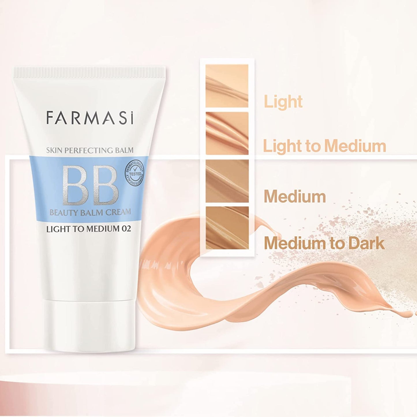 FARMASi Make Up BB Cream Beauty Balm, Full-Coverage Foundation, Concealer, Moisturizer BB Cream for All Skin Types, 1.7 fl. oz. / 50 ml (Light to medium)