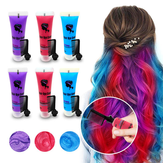 Byhoo Blue Red Purple Temporary Hair Color for Dark Hair Dye, Cream Formula, Washable Hair Dye for Kids Girls Birthday Party Halloween Cosplay Hair Gift