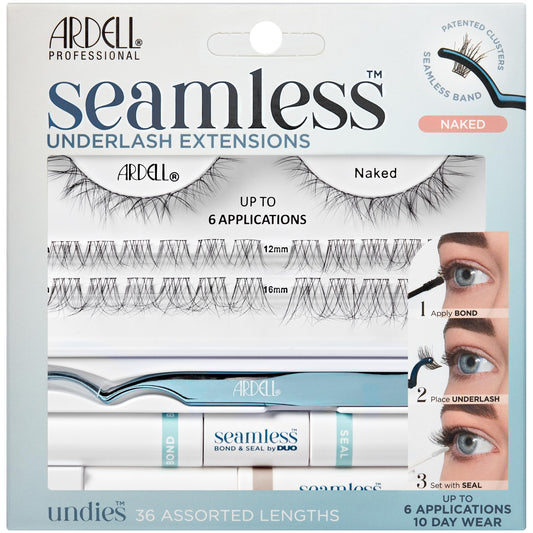 Ardell Seamless Underlash Extensions Naked - Patented DIY Lash Clusters, 36 Assorted Lengths, Eyelash Extension Kit with Bond & Seal, Remover, Applicator for Natural Lashes, 1-Pack