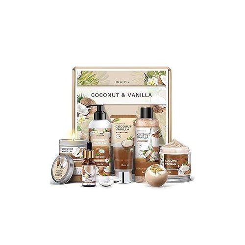 Gifts for Women, Birthday Bath and Body Set, Vanilla Coconut Spa Gift Self Care,Thank you Relaxing Sets Mom, Grandma, Girlfriend, Sister, Friends